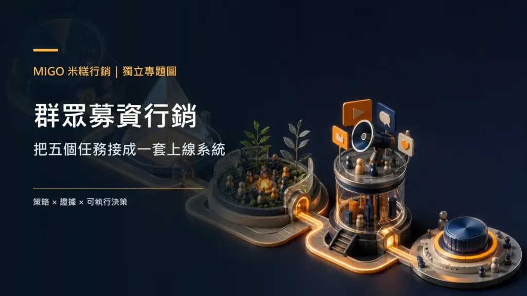 群眾募資行銷五個工作站的深色立體系統