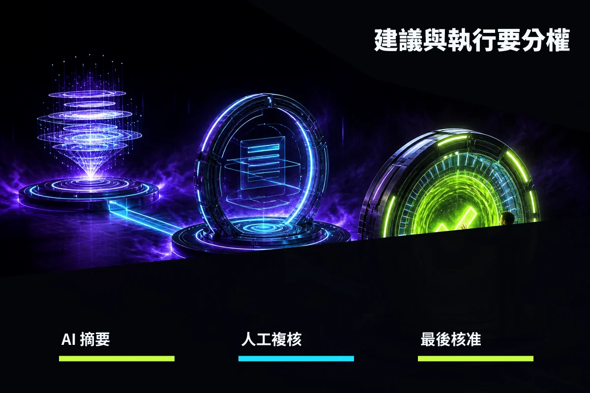 Meta AI 能分析廣告了?台灣中小企業導入前的 6 項檢查 3 AI 廣告建議分為自動摘要、人工複核與人工核准三層權限
